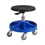 Monteringsstol/Arbetspall med säte i PU-skum, fotstöd med 5 fack, 5xØ75 hjul och höjd 350-470 mm (BLÅ)