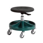 Monteringsstol/Arbetspall med säte i PU-skum, fotstöd med 5 fack, 5xØ75 hjul och höjd 350-470 mm (GRÖN)